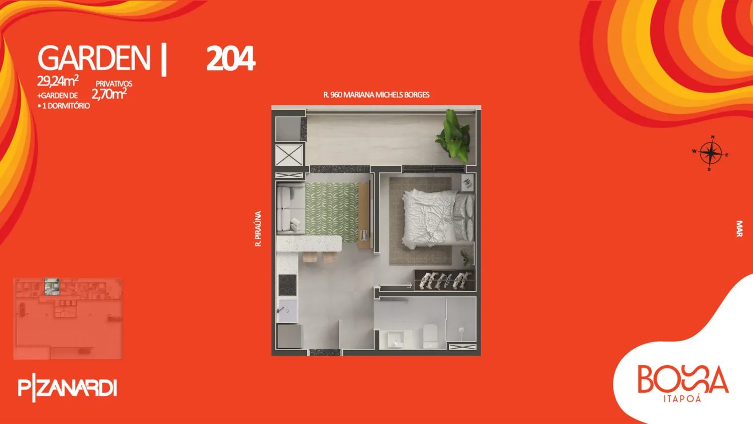Planta de 1 quarto — Bossa Itapoá